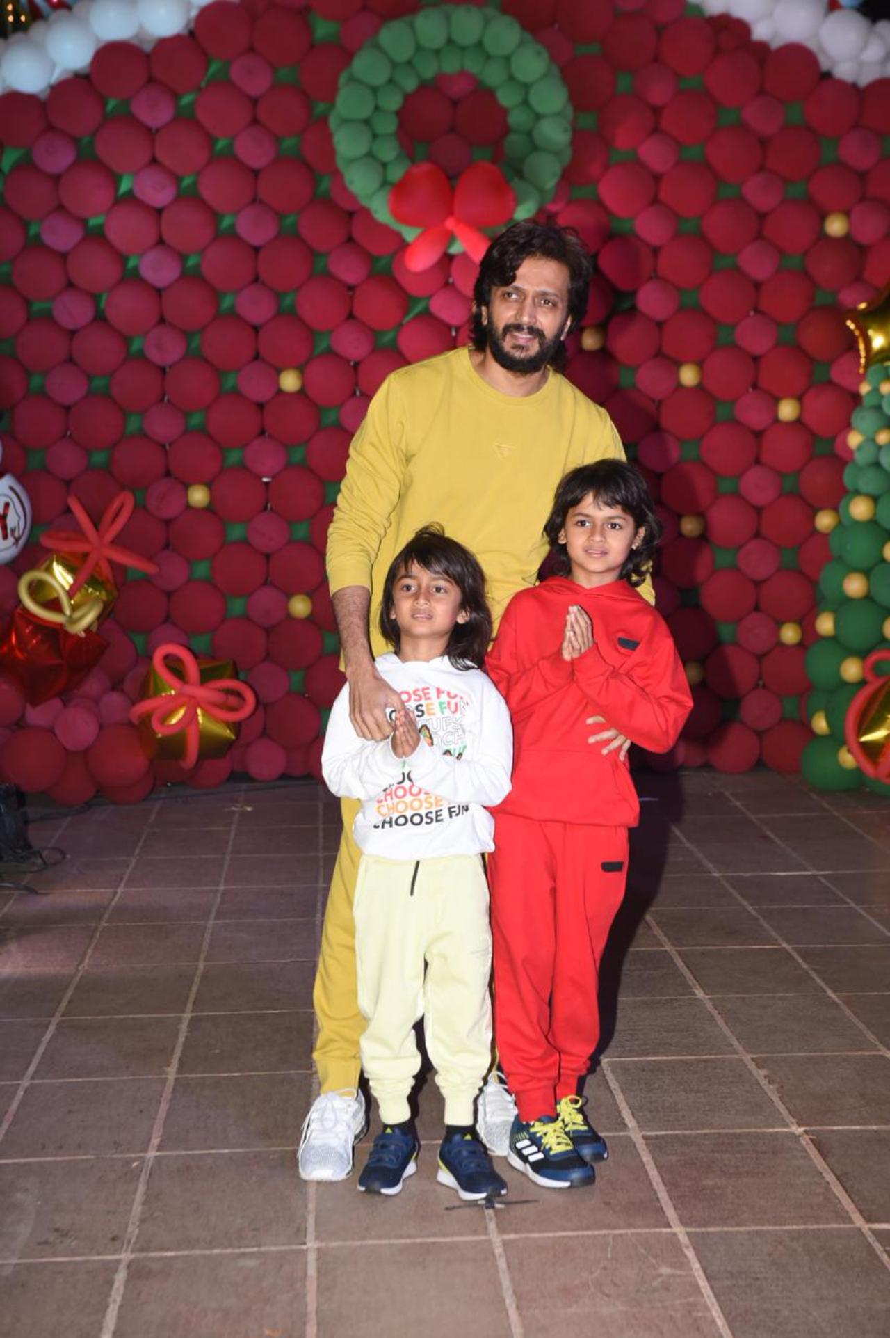 Riteish Deshmukh and Genelia Deshmukh who are close friends of the Khan family arrived for the party with their sons