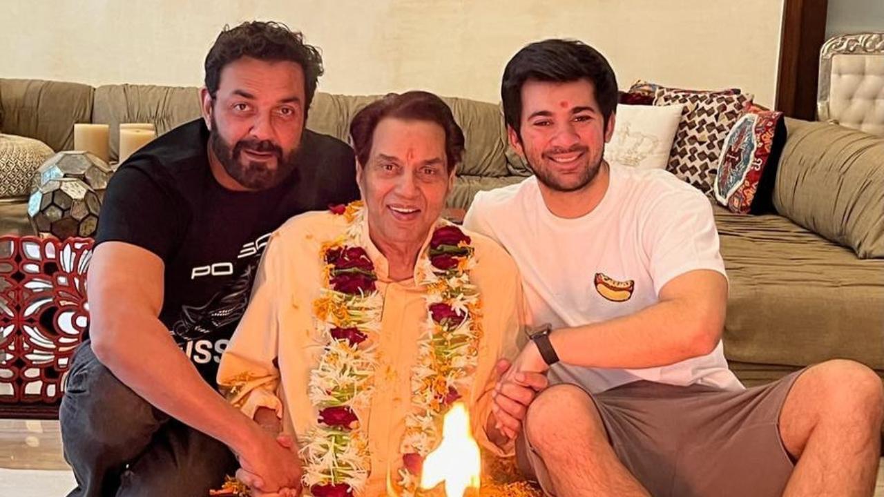 Dharmendra attends puja on 87th birthday in presence of family