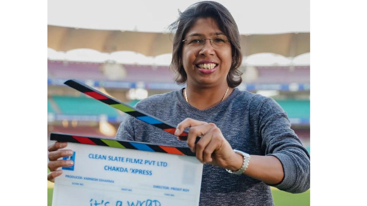 Ace cricketer Jhulan Goswani with the clapper board, one last time. The film will release on Netflix next year and trace the glorious journey of one of the fastest female pacers in the history of world cricket.