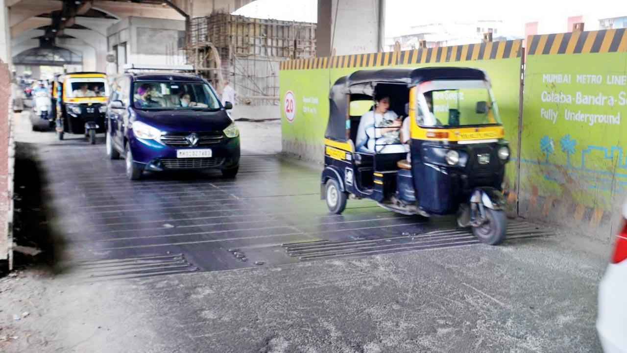 Temporary barricades installed on roads for Metro Line 3 work