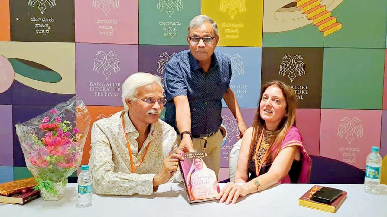 (From left) Raghu Palat, Madhav Murthy and Pushpa Palat at the Bangalore Literature Festival