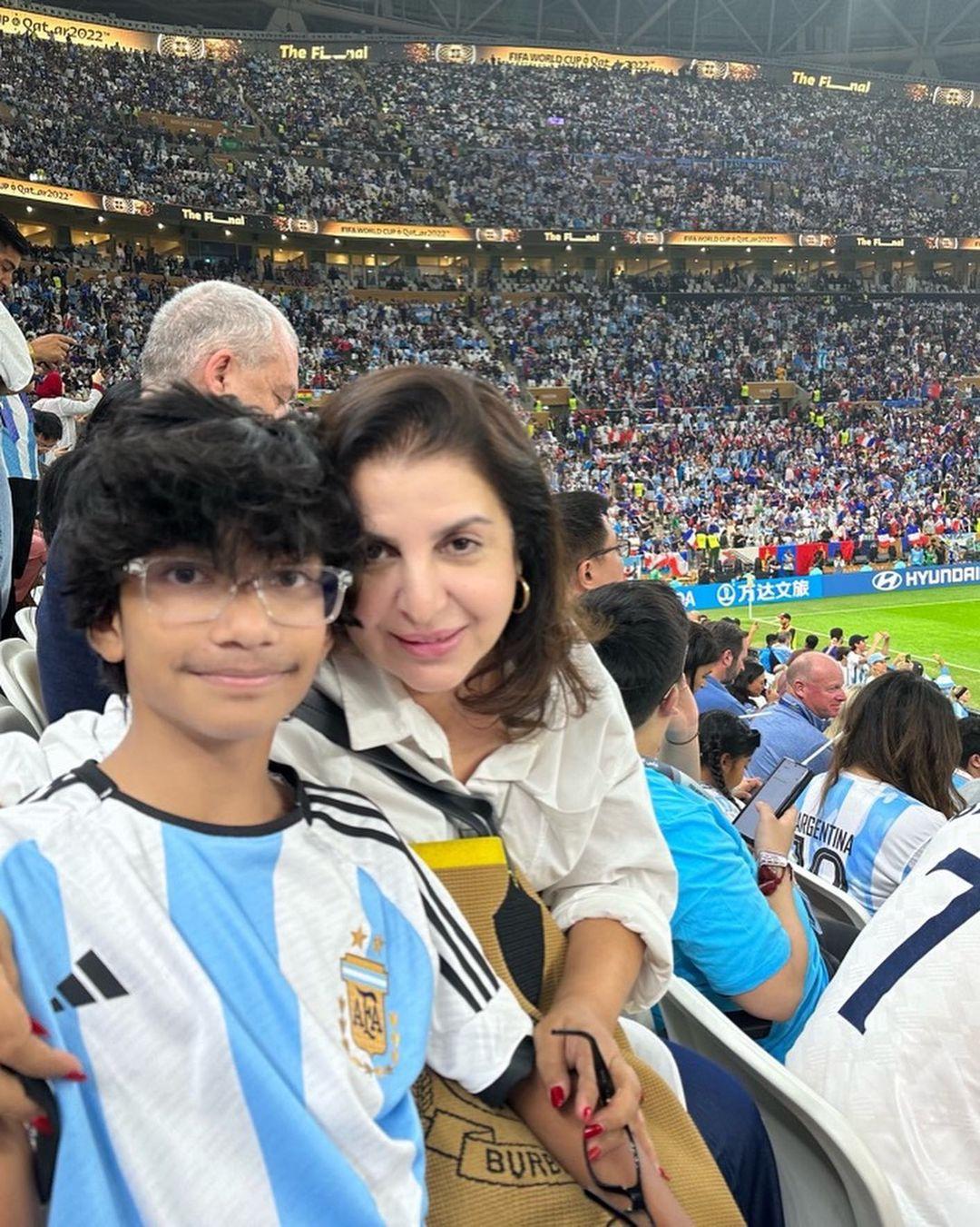 Farah Khan shared a picture with her son from the Lusail Stadium. Sharing the picture, she wrote, 