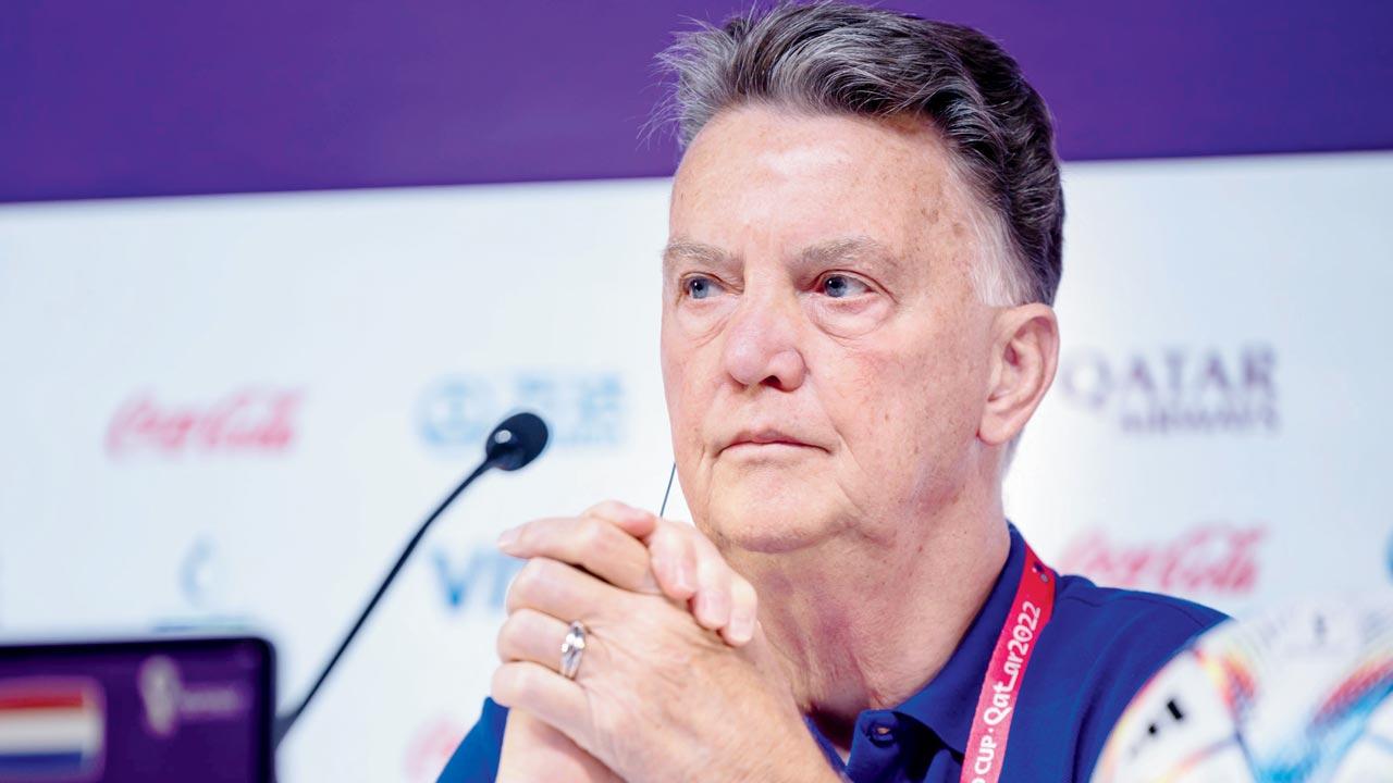 The Netherlands’ coach Louis van Gaal addresses the media yesterday