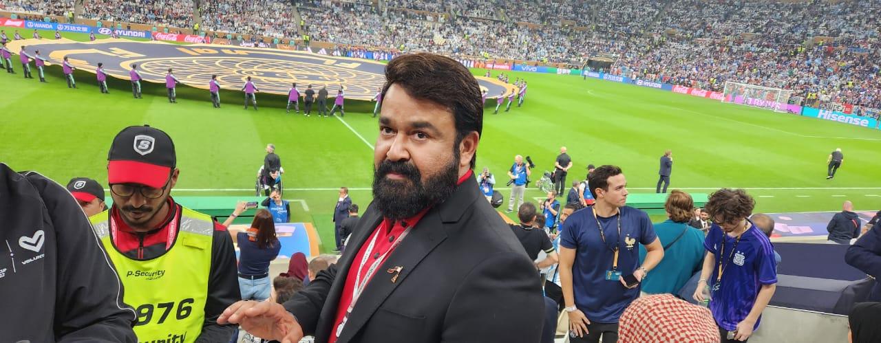 Mohanlal shared a picture of himself from the stands at the Qatar stadium minutes before the match started