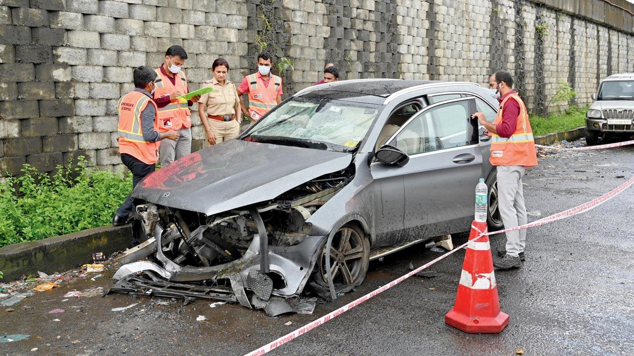 The Mercedes car ferrying Cyrus Mistry and three others which met with an accident near the Surya river bridge. File pic