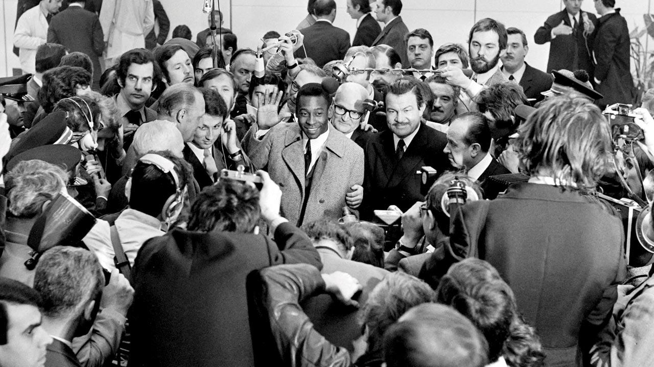 Pele interacts with the media  in 1971. Pic/AFP