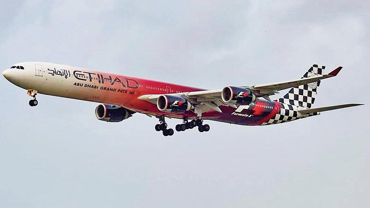A picture of Etihad Airways F1 livery (Airbus A340-600) taken by Sahil Patel