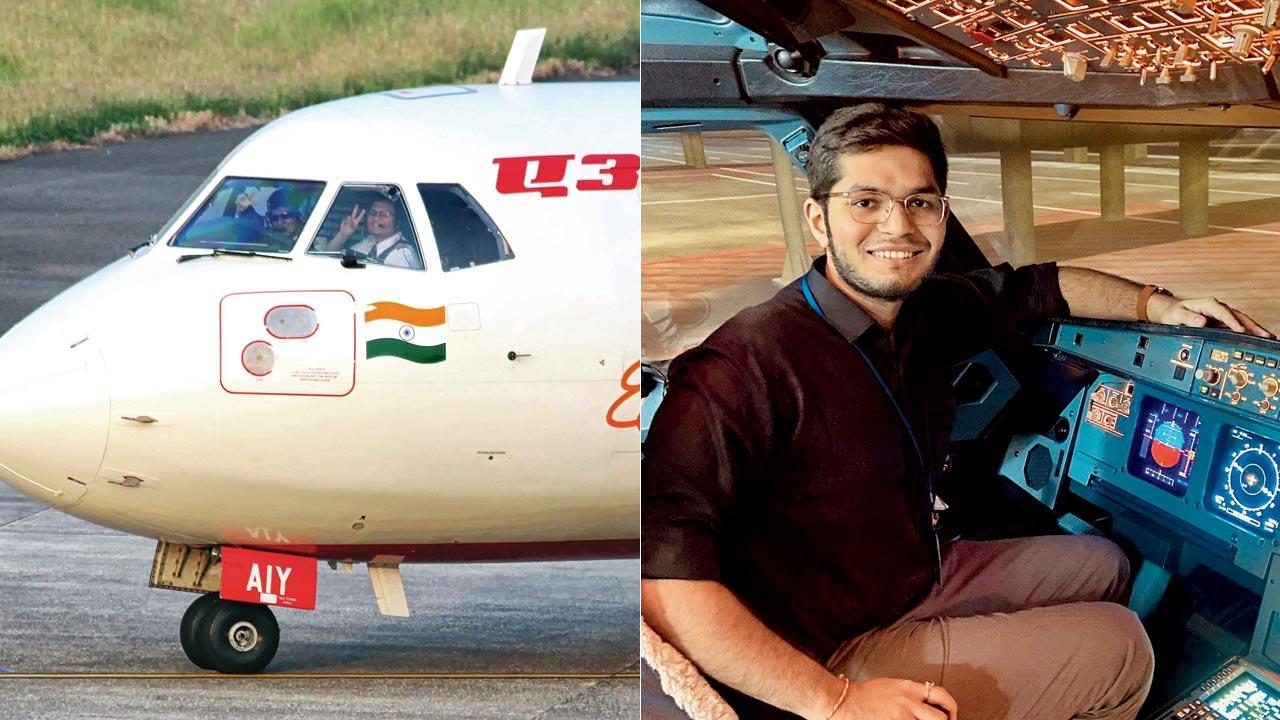 Air India (ATR72-600) pilots waving at Soni’s camera; (right) Bhavya Soni’s passion for planespotting inspired him to become a pilot