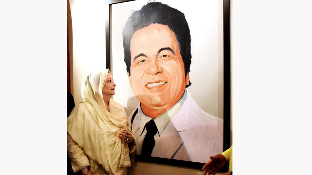 Saira Banu during the unveiling of Dilip Kumar’s mural on his 99th birthday in 2021, a few months after the  actor’s death