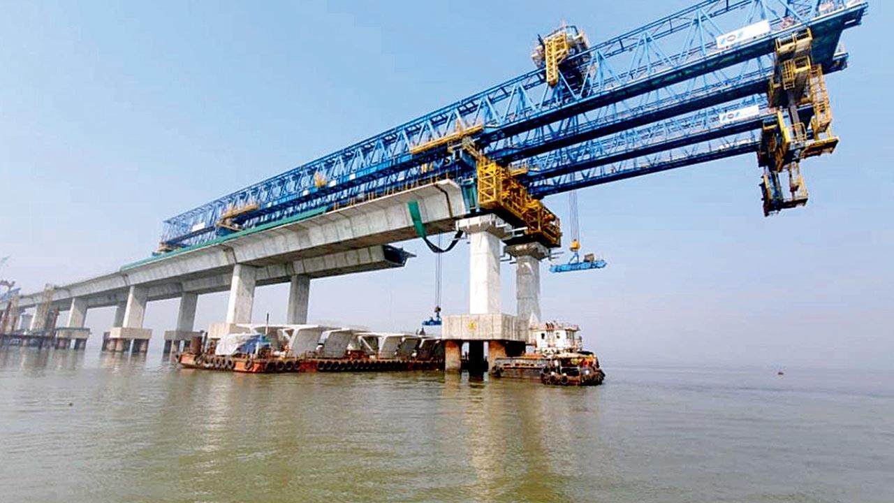 Construction work takes place on the Mumbai Trans Harbour Link 