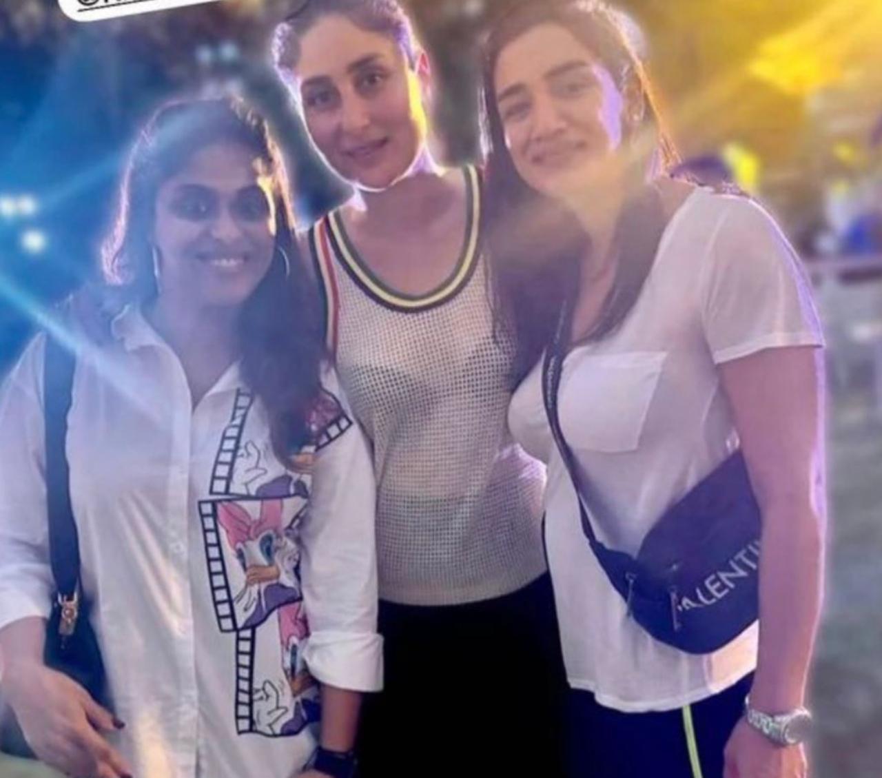 Kareena kept it casual in a white teeback and black pants for the party as the kids enjoyed the theme party