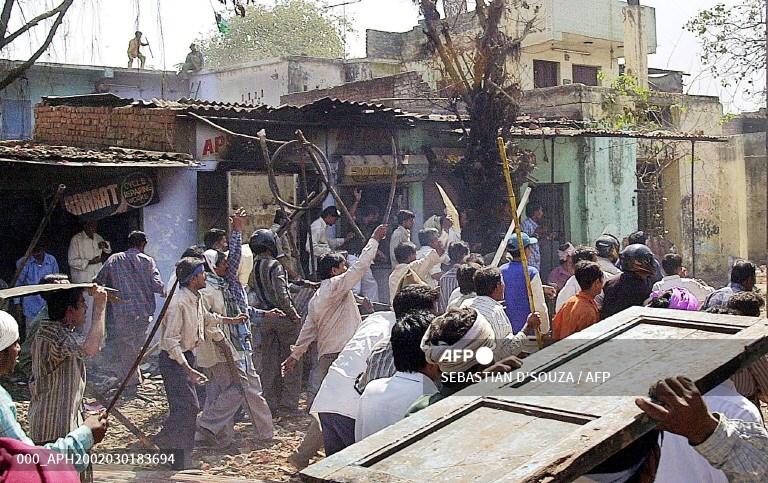 A mob armed with swords at Bapunagar on March 1, 2002 in Ahmedabad