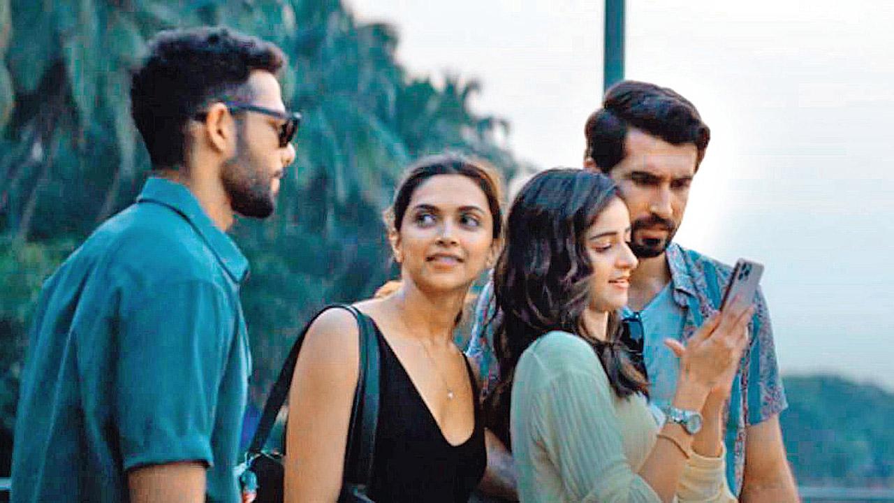 Dhairya Karwa with the cast in a still from Gehraiyaan
