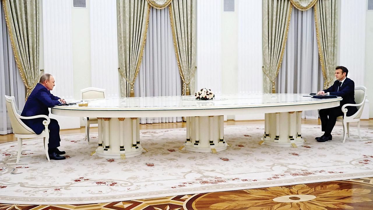 French President Emmanuel Macron meets with Russian President Vladimir Putin in Moscow to find common ground on Ukraine. File Pic/AFP