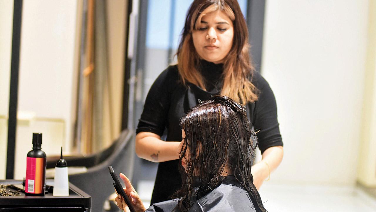The serum works as a topcoat for your hair to give locks a lacquer without damaging them