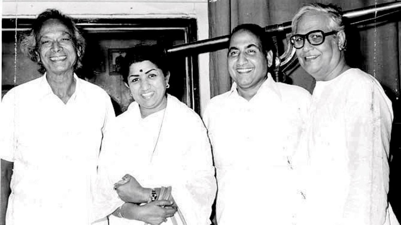(From left) Naushad with Lata Mangeshkar, Mohammed Rafi and Majrooh Sultanpuri