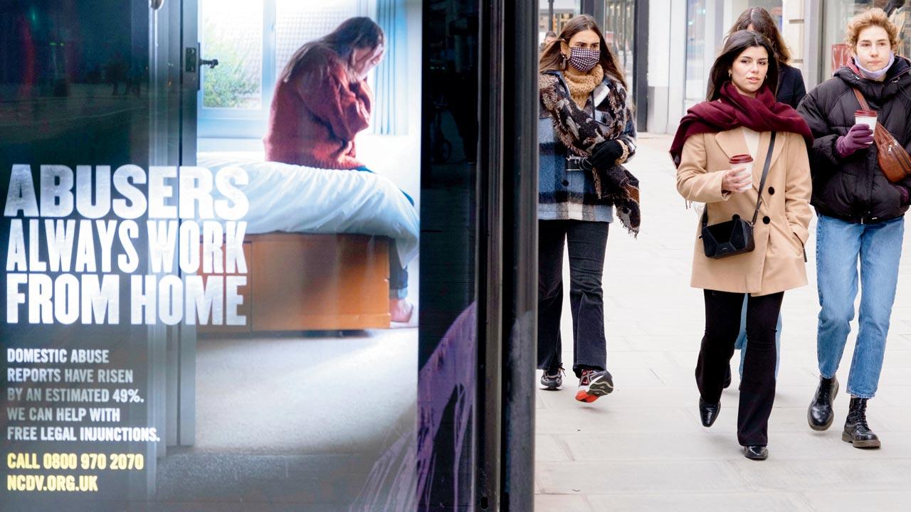 Bus stop advertisement for the National Centre for Domestic Violence in London in March 2021. Domestic violence in the UK saw a marked increased during the national lockdowns. Pic/Getty Images