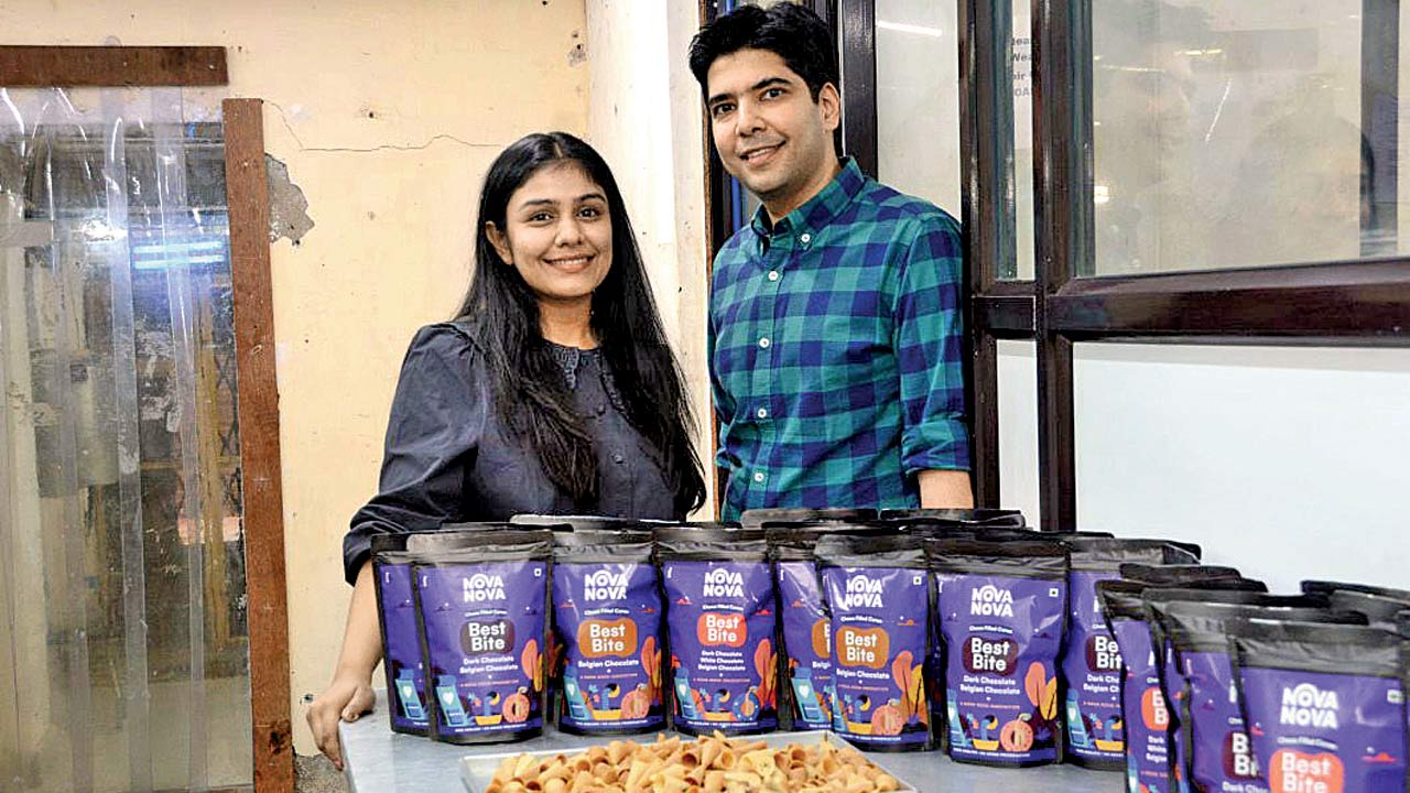Nidhi and Harsh Gadia at their central kitchen in Goregaon East