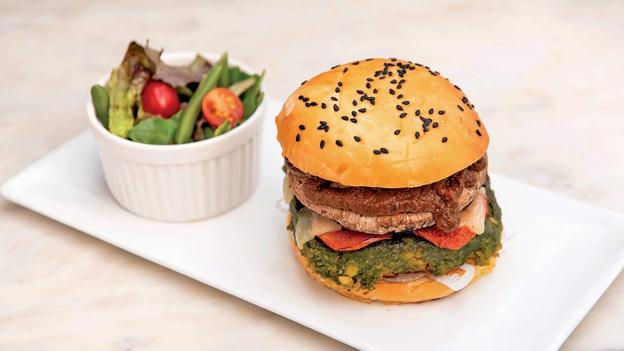 Souffle’s plant patty and portobello burger