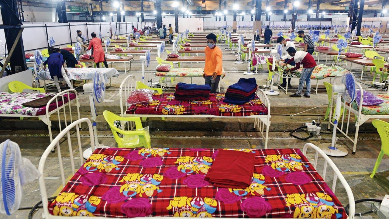 BMC contract workers at the COVID Centre at NESCO. File pic