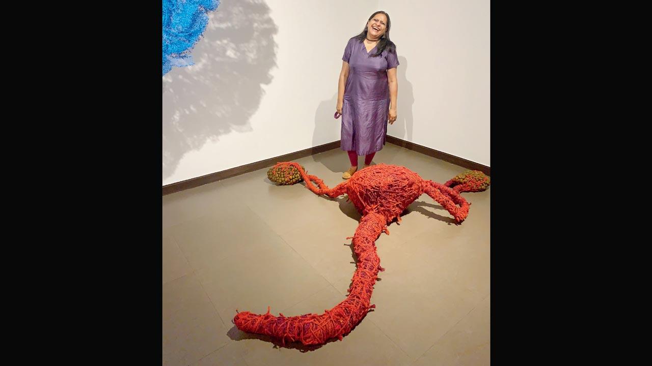 Smriti Dixit’s Declaration is shaped like the uterus, woven from fabric and string