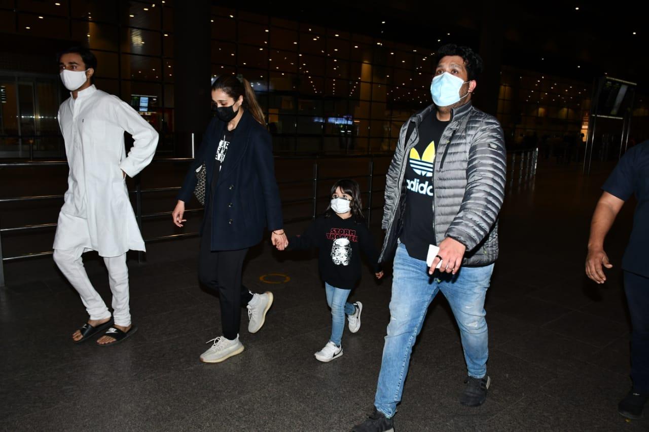 Veteran singer-composer Bappi Lahiri passed away on Wednesday at the age of 69 in Mumbai's CritiCare Hospital. On Thursday morning, Bappi Da's son Bappa, along with his wife Tanisha Verma, and son Krrish, arrived at the Mumbai airport to attend his father's last rites ceremony.