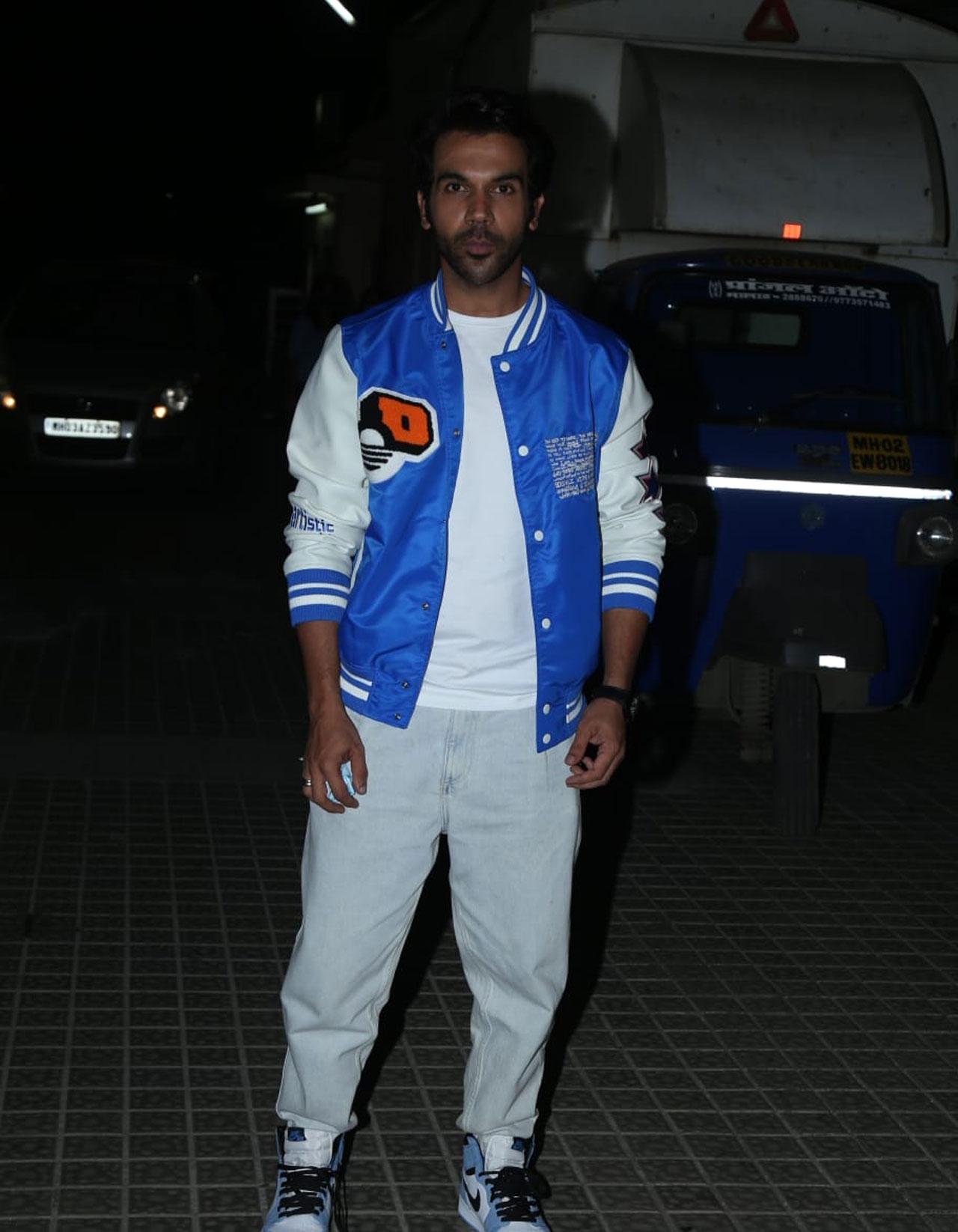Rajkummar Rao too was seen in a blue-and-white jacket and kept it casual and cool as usual. He also plays a homosexual character who's a cop. Besides Rajkummar and Bhumi, the family entertainer also boasts of an ensemble cast featuring seasoned actors like Seema Pahwa, Sheeba Chadha, Lovleen Mishra, Nitish Pandey, Shashi Bhushan amongst others essaying pivotal roles.