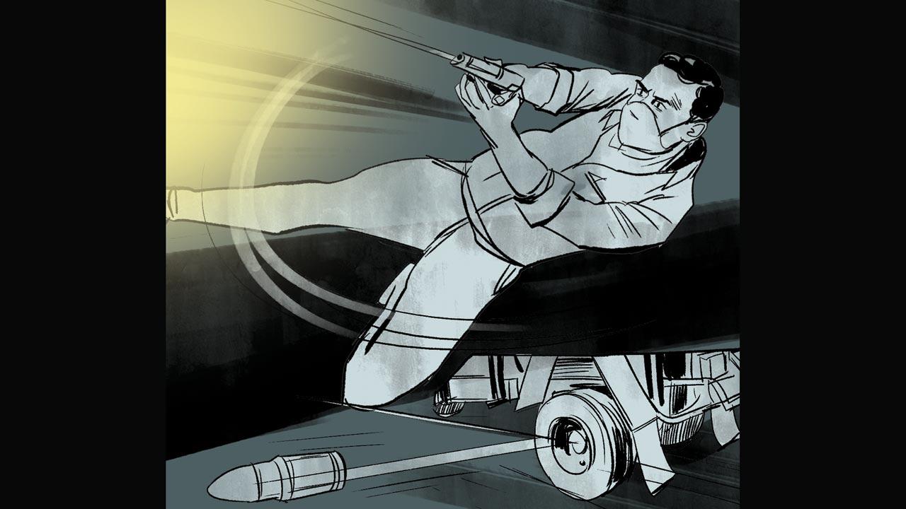 As he fell on the road, inspector Badakh took out a 9 mm pistol tucked into his waist and fired five rounds at the speeding truck. Though his aim was to puncture the tyres, one bullet hit the metallic rim of a tyre, ricocheted off and grazed his stomach. The wounded officer did not give up. He got up and ran towards the police vehicle to chase Swarup, who was recklessly speeding away on the Mumbai-Ahmedabad highway. Sources at the toll plaza told mid-day the truck’s speed was no less than 90 kmph. A police team coming towards Virar from the Gujarat side was also alerted to stop him