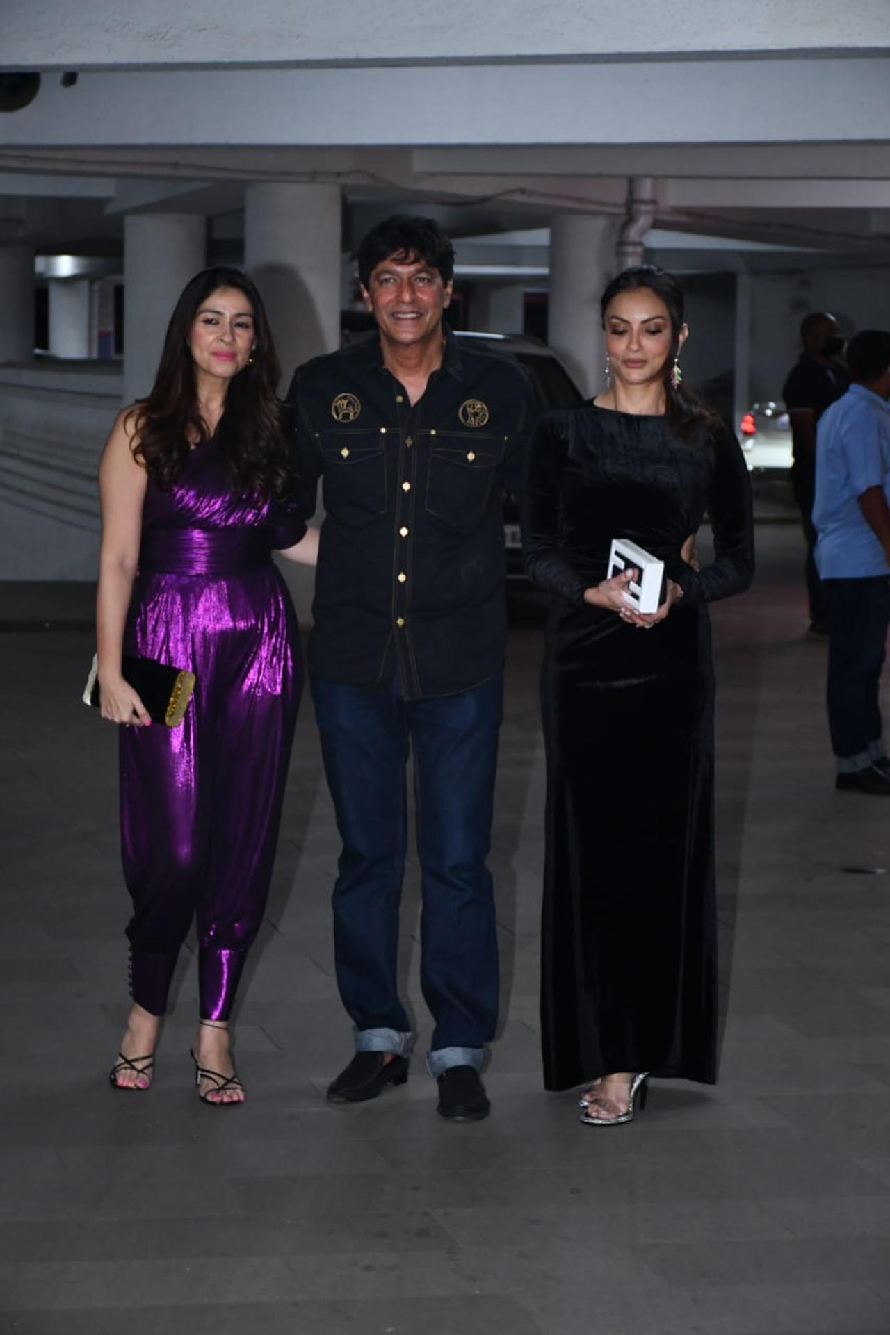 Chunky Pandey walked hand-in-hand with wife Bhavna Pandey and sister-in-law Deanne at the party.