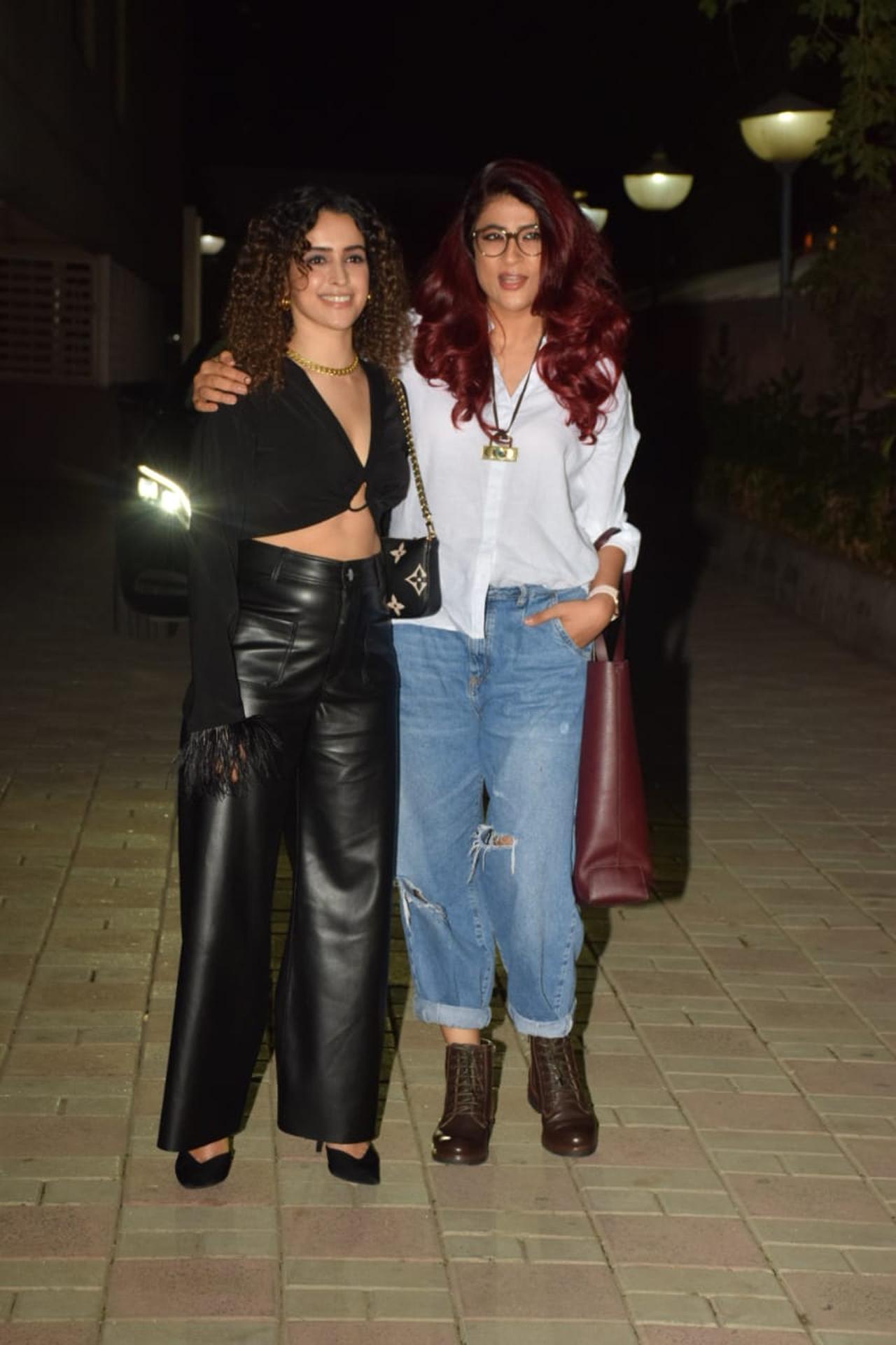 Sanya Malhotra too sported black leather pants, paired with a pretty top as she attended the show with her friend Tahira Kashyap.