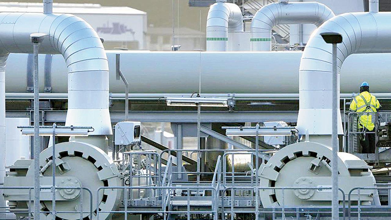 Pipes at the landfall facilities of the ‘Nord Stream 2’ gas pipeline in Lubmin, northern Germany, on February 15
