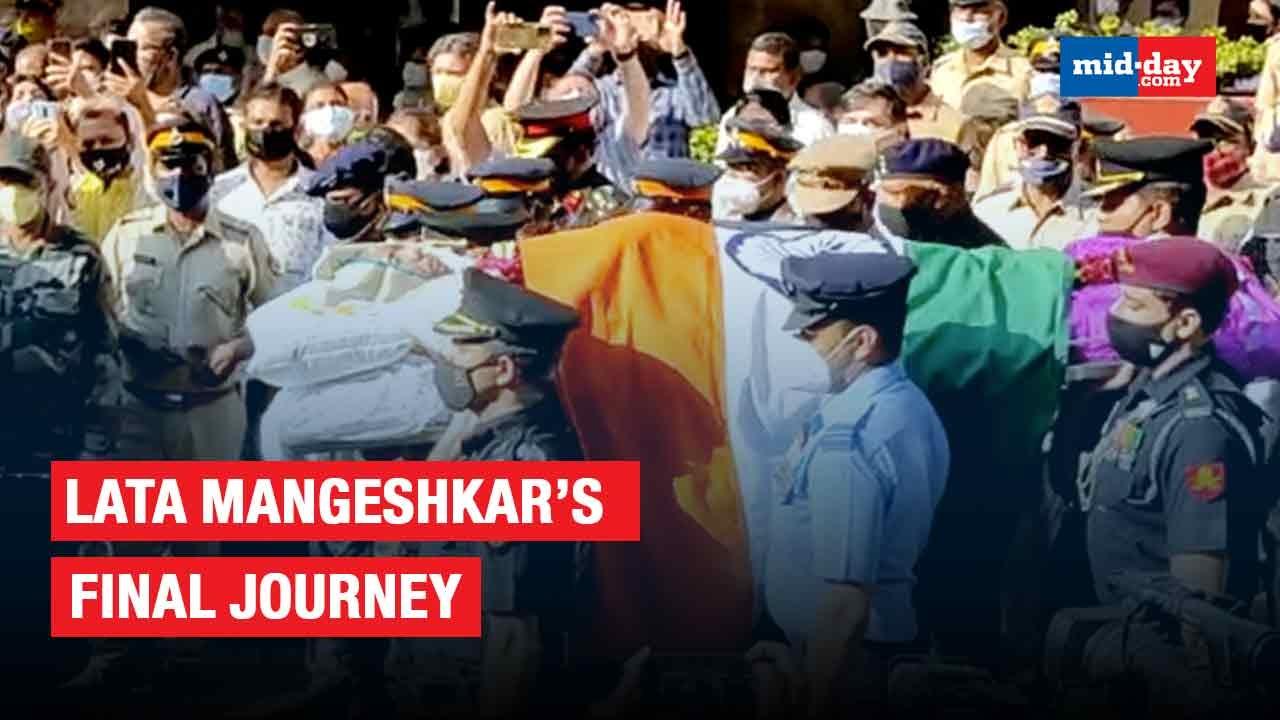 Lata Mangeshkar’s Final Journey Begins, Mortal Remains Wrapped in Tricolour