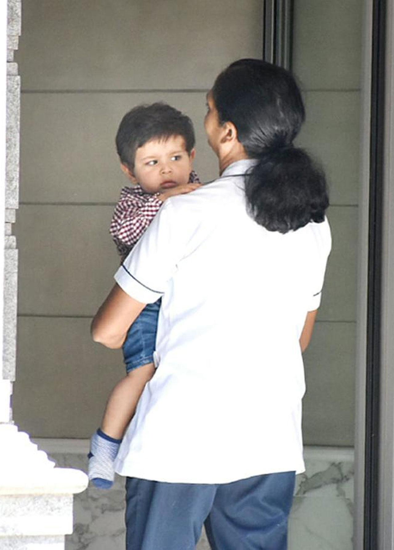 Kareena Kapoor Khan's second baby boy Jehangir Ali Khan turned one on February 21. He was spotted with his mother and aunt Karisma Kapoor at his grandfather Randhir Kapoor's residence. As always, he was looking adorable.