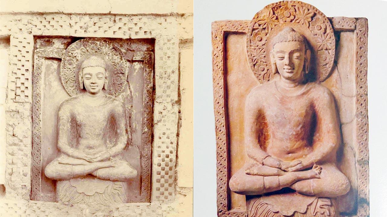 Actual positioning of the seated Buddha; (right) Seated Buddha, Terracotta, Kahu-jo-daro stupa, Mirpurkhas, Sindh, Pakistan, 5th century CE. Pics courtesy/Archaeological Survey of India, CSMVS