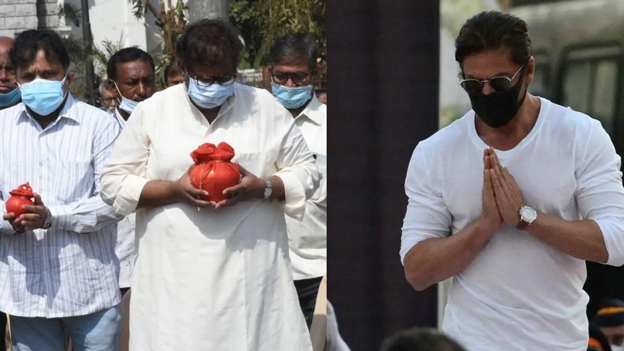 Shah Rukh Khan raises hands in 'dua' at Lata Mangeshkar's funeral; Adinath collects singer's ashes