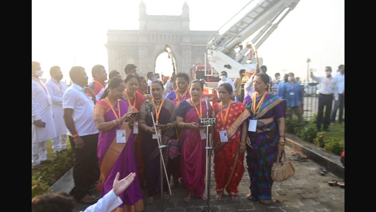 Apart from cultural festivities at Gateway of India, Maharashtra Deputy Chief Minister Ajit Pawar, ministers Aaditya Thackeray, Dilip Walse Patil, and other leaders participated in the celebrations on the occasion of Chhatrapati Shivaji Maharaj Jayanti in Pune