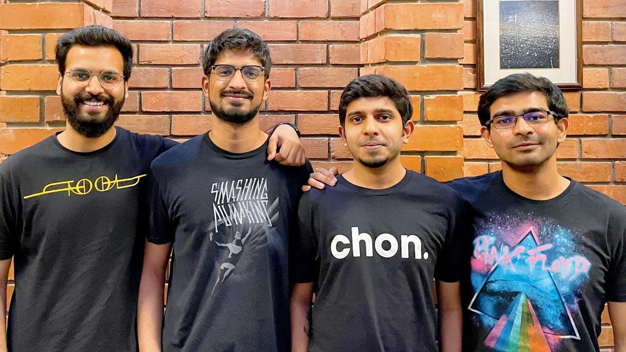 (From left) Chief designer Pradyumn Awasthi, co-founders Rohit Ganapathy, Ishaan Negi and Prithvi Shankar of Humit, a social music discovery app