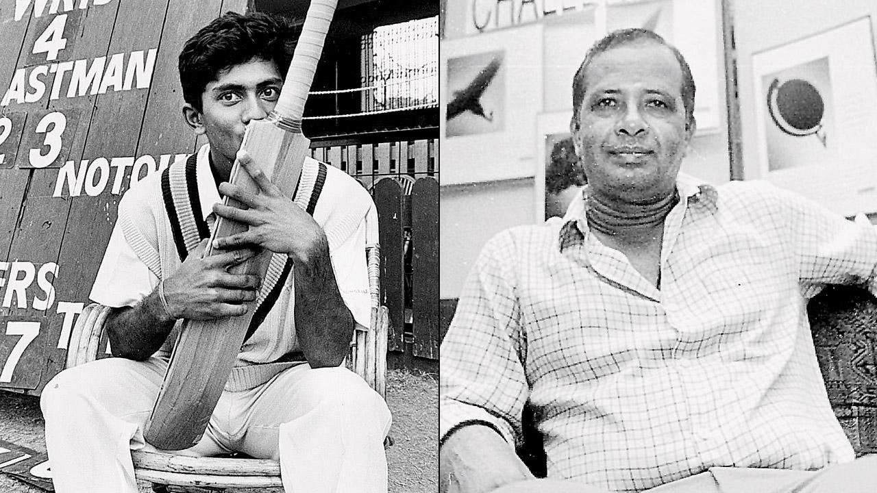Amit Pagnis after his 316 for Mumbai U-19 on January 8, 1997. Pic/Mid-Day Archives; (right) Then coach Vijay Bhosale