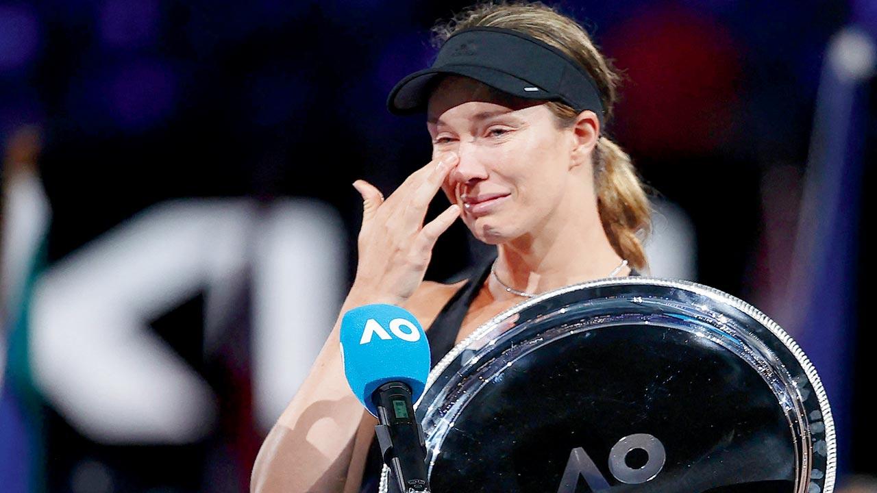 An emotional Danielle Collins. Pic/AFP