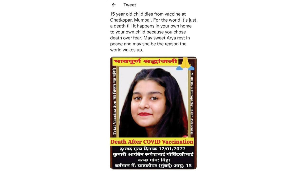 Ghatkopar teen dies of heart attack, Delhi doctor blames Covid-19 vaccine
