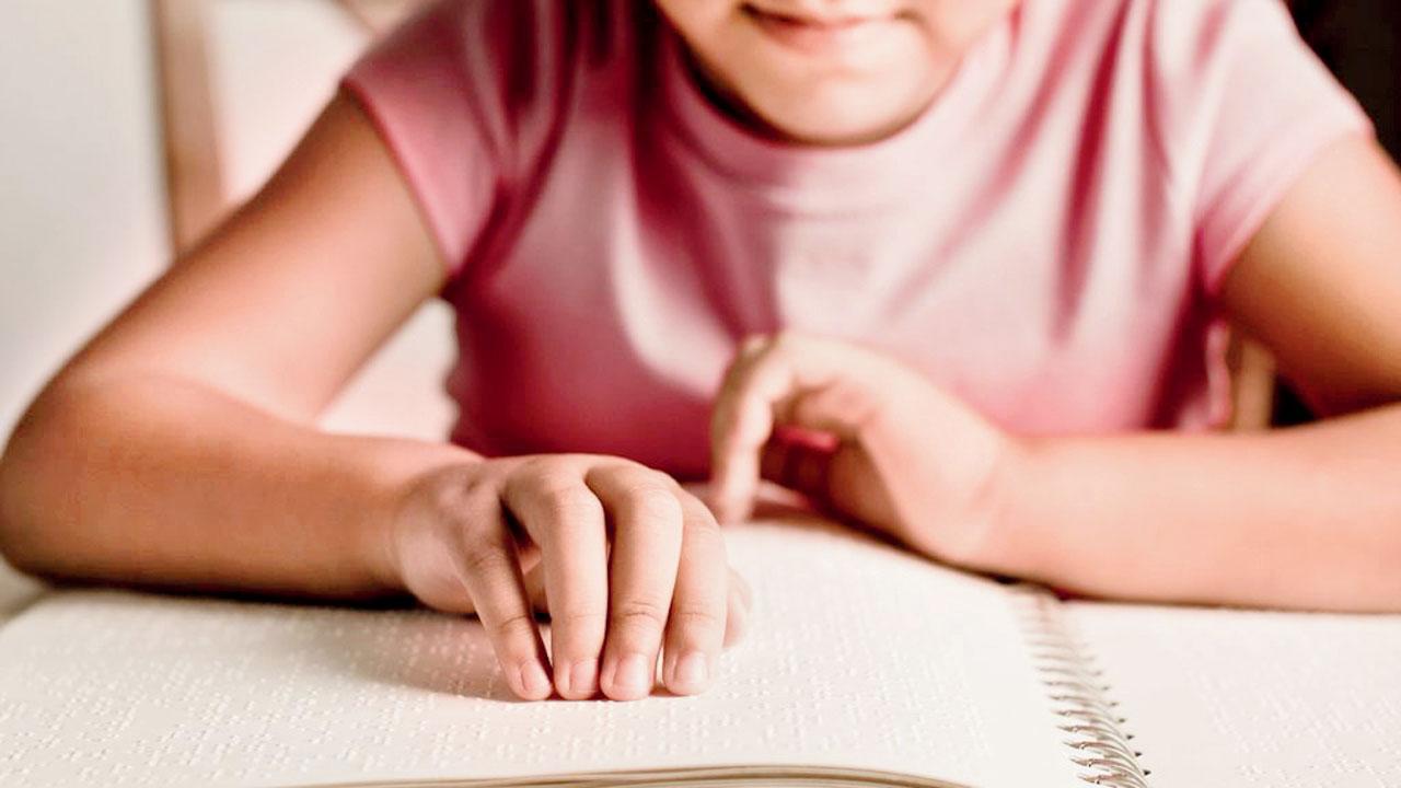 Braille is a form of written language in which characters are represented by patterns of raised dots that are felt with the fingertips