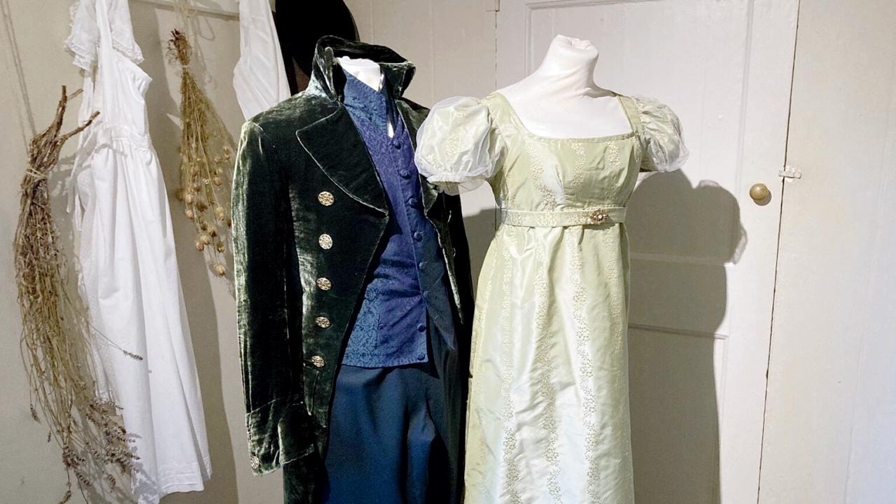 Costumes worn by Jane and Tom in the film, Becoming Jane