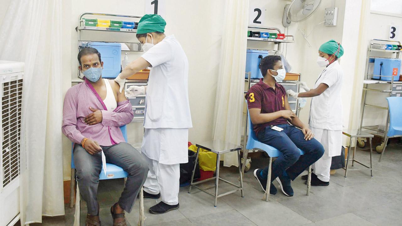 Vaccination in progress at Nair hospital on Tuesday. Pic/Ashish Raje
