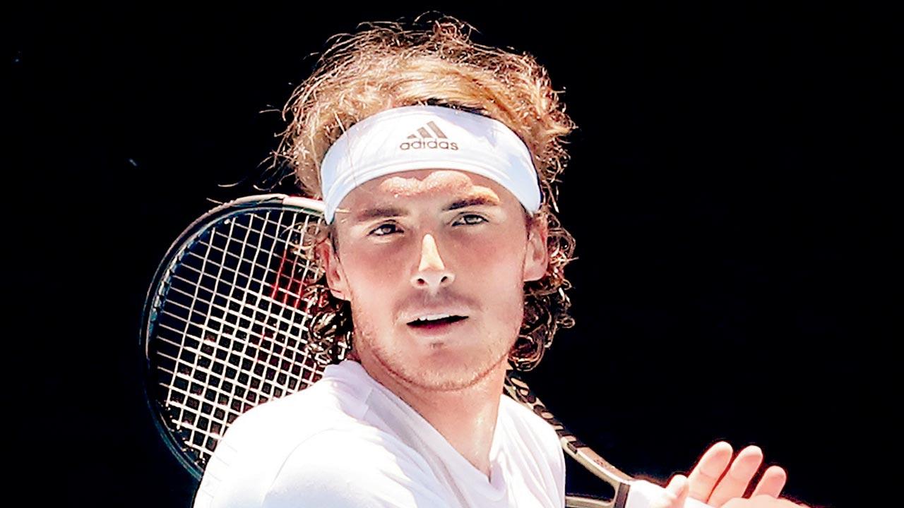 Stefanos Tsitsipas trains at Melbourne on Thursday