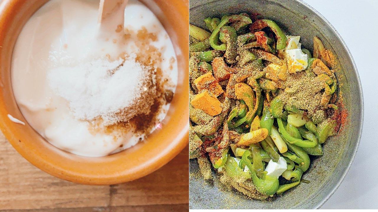 Dahi with hing, kala namak and mishri is a hit with kids; (right) sabzi with paneer and home-made spices