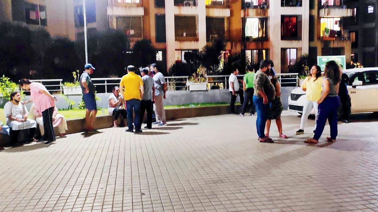 Residents at the society premises after being vacated