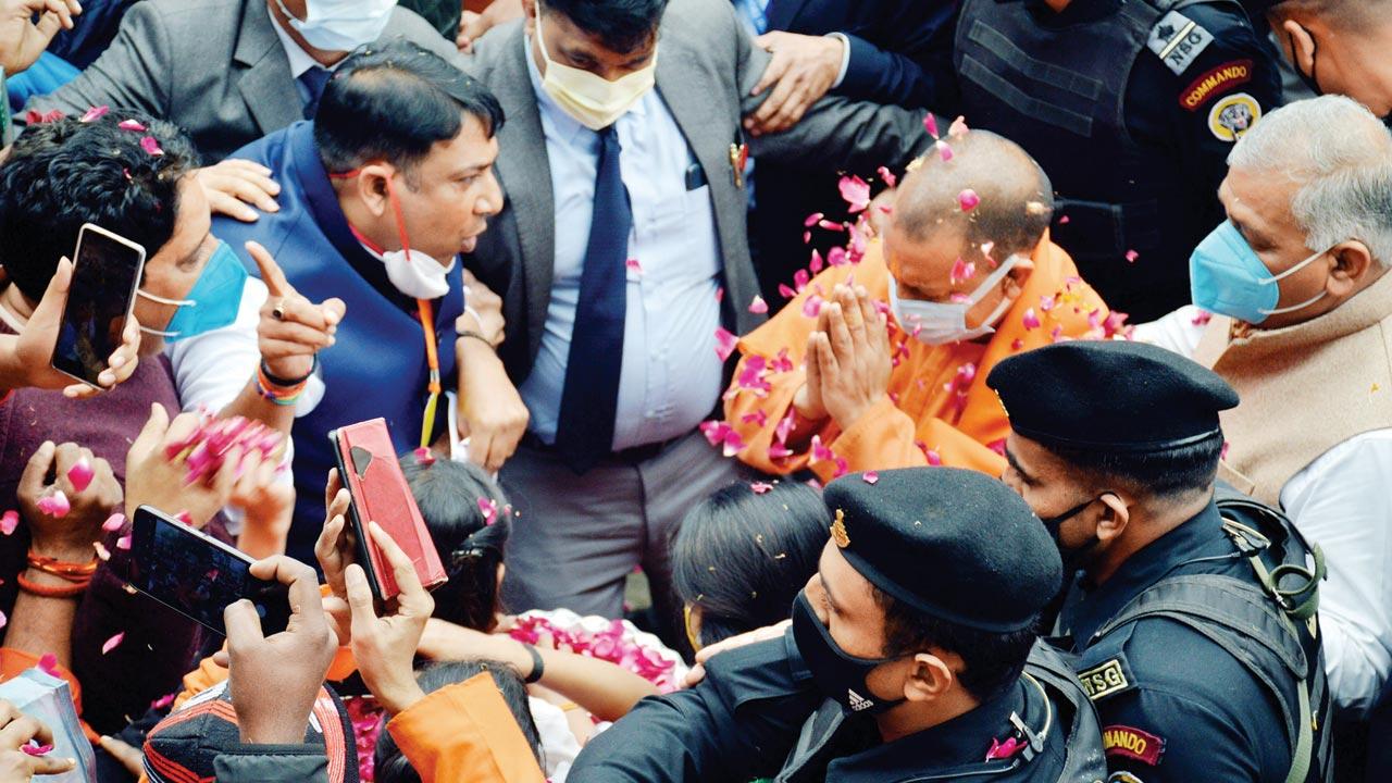UP CM Adityanath during a campaign, in Ghaziabad on Sunday. Pic/ANI