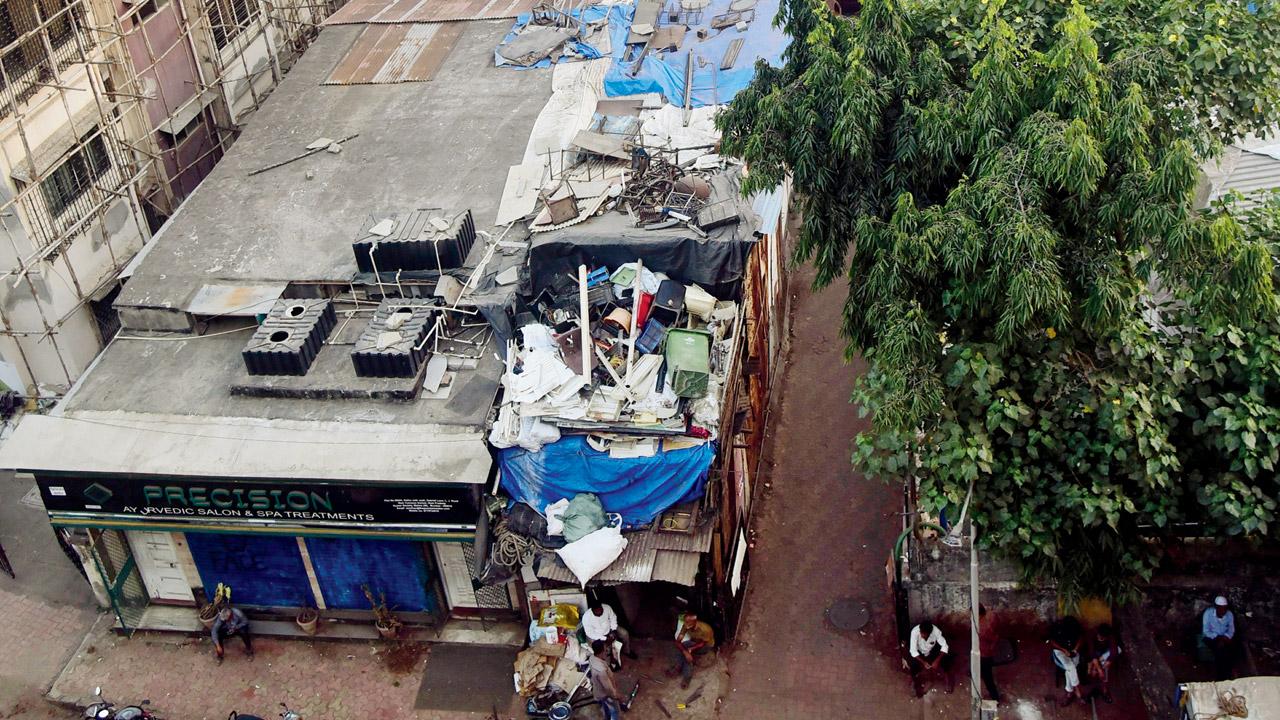 A view of the scrap shop in front of the gate of Montclair CHS