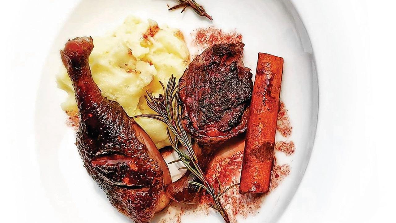 Smoked duck seared in red wine