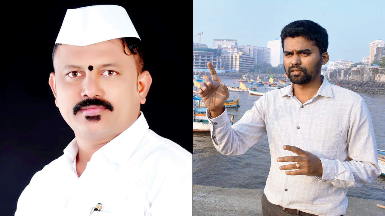 Ulhas Shantaram Muke of Nutan Mumbai Tiffin Box Suppliers Charity Trust (right) Devendra Tandel of Akhil Maharashtra Macchimar Kruti Samiti